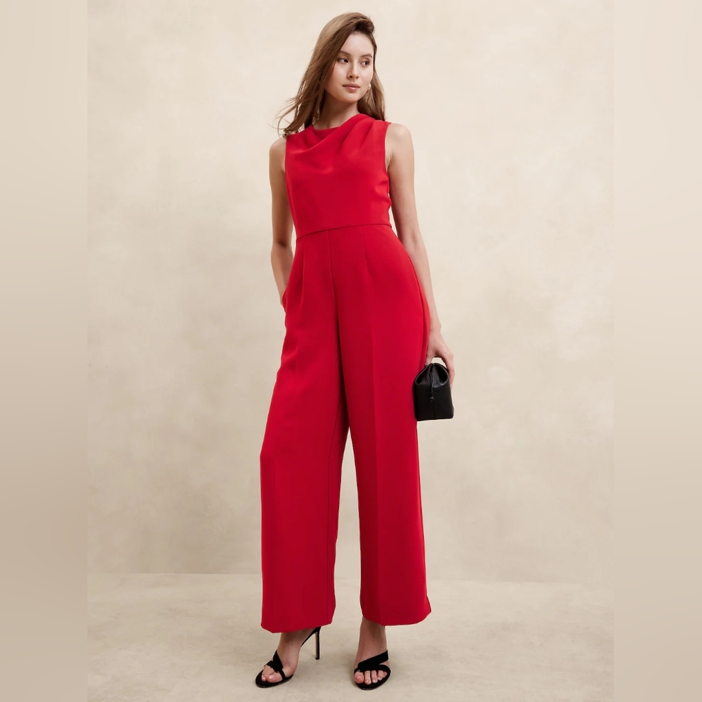 Red Cowl-Neck Jumpsuit
